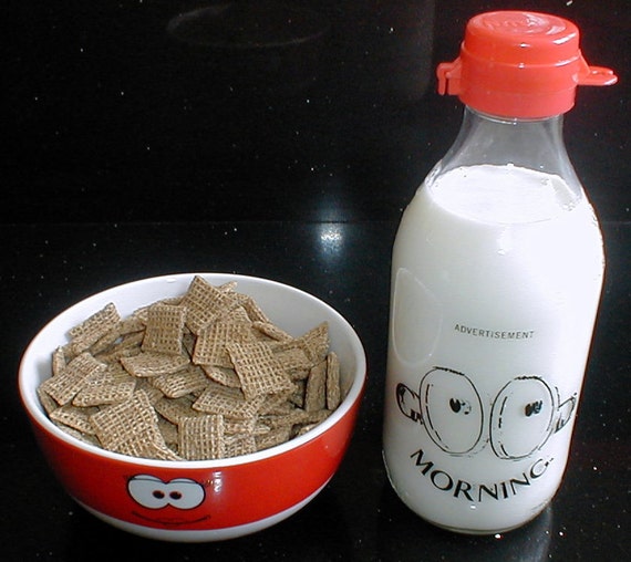 Original 1970s glass pint milk bottle Morning by BeetonandBrown