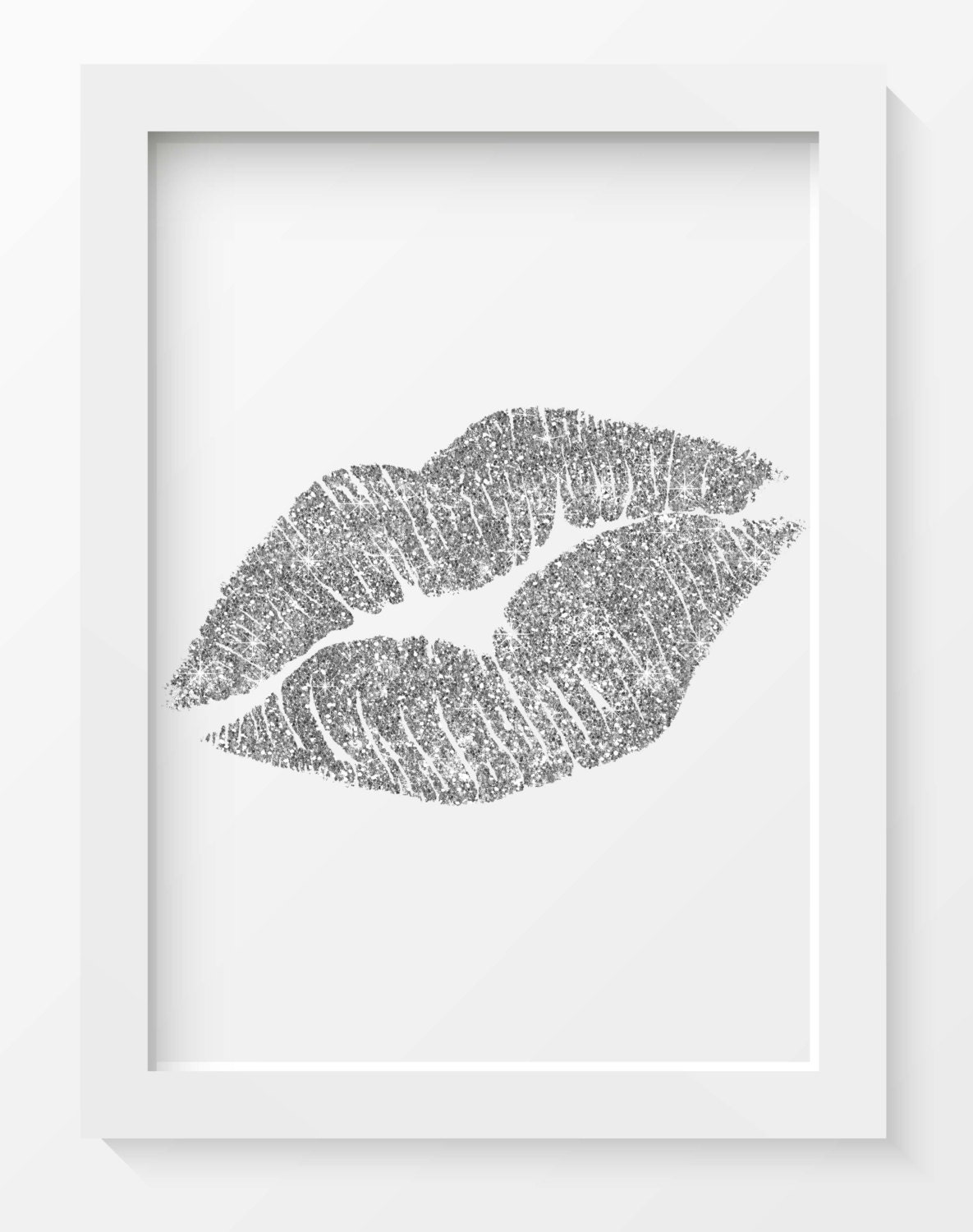 Silver Glitter Lips Print INSTANT DOWNLOAD Kiss Print Lips