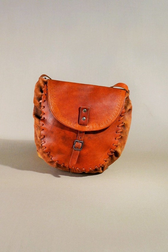 Vintage Camel Color Leather Saddle Bag Bohemian Hippie