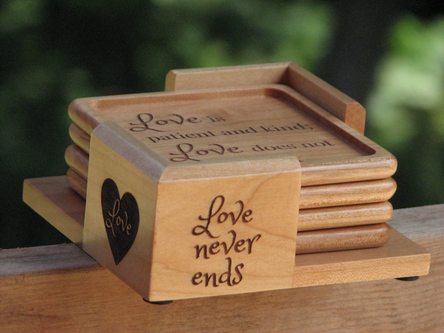 Laser Engraved Wood Coaster Set with Scripture Wedding