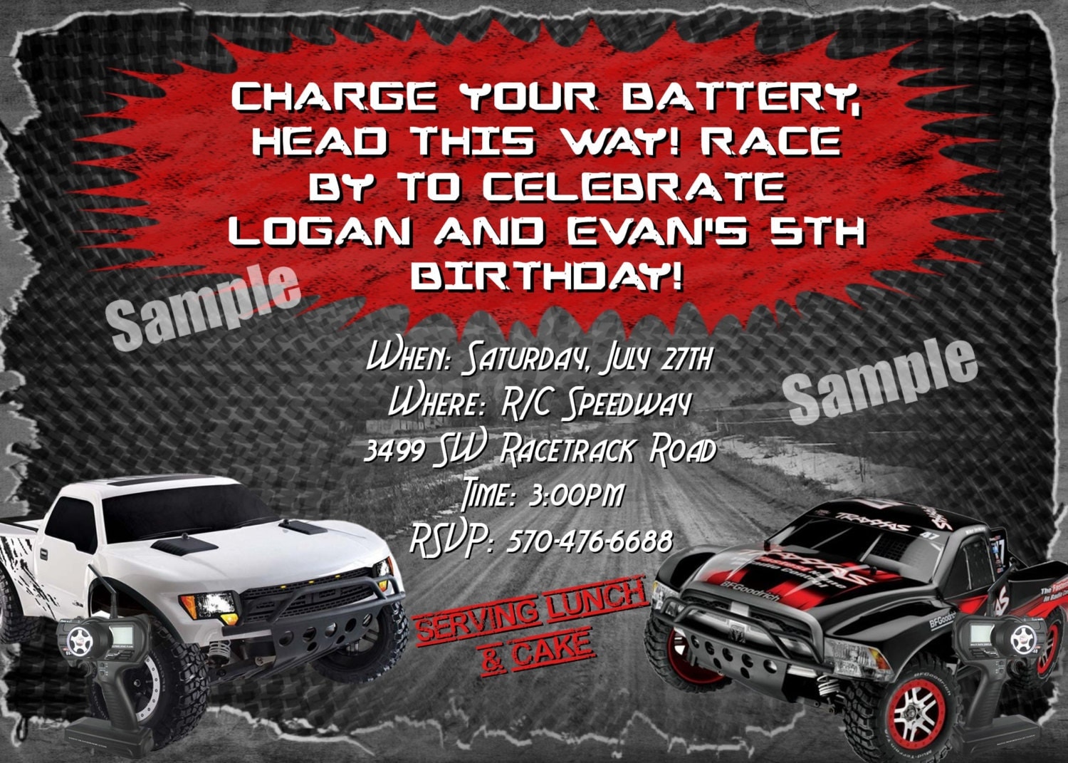 RC Remote Control Car CARS Invitation Boys Girls Birthday