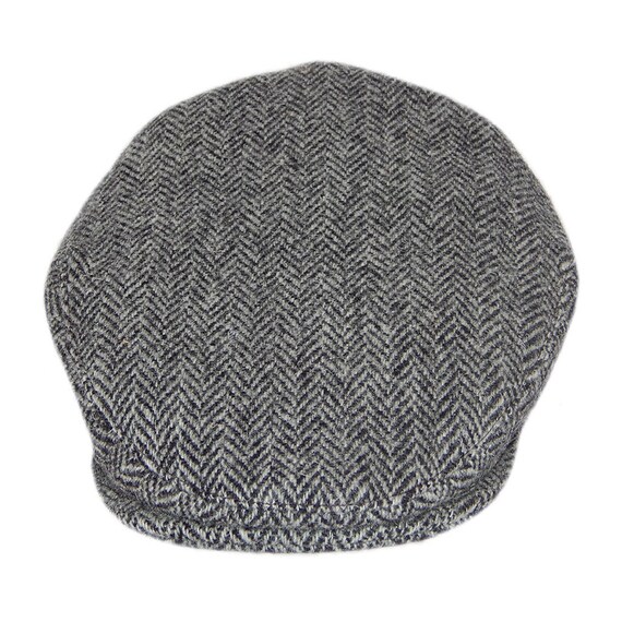 Harris Tweed Flat Cap Grey Herringbone Handmade
