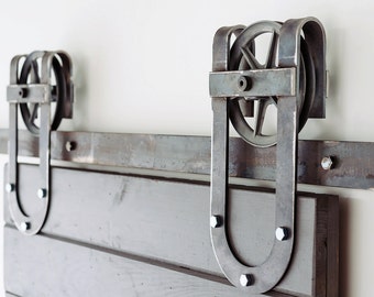 Vintage Industrial Spoked Horseshoe Styled Sliding Barn Door Hardware