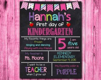 First Day of Kindergarten Sign - First Day of School Chalkboard Sign Printable Photo Prop - Personalized Back to School Pink - ANY GRADE