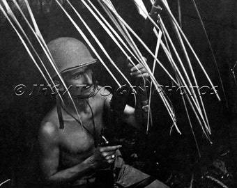 WWII Marine, Guadalcanal Marine, WWII Photo, War Photo, Marine in Battle, History, Vintage, Military, Wall Art, Black and White, War