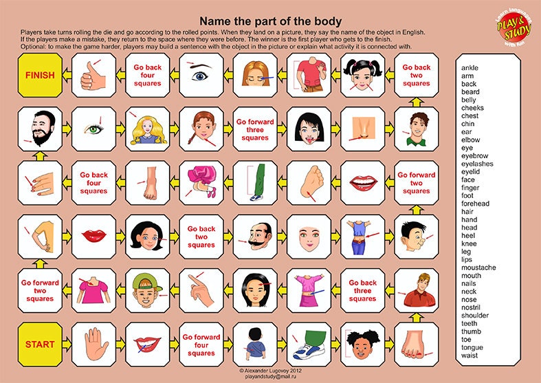 Printable Parts of the Human Body Board Game