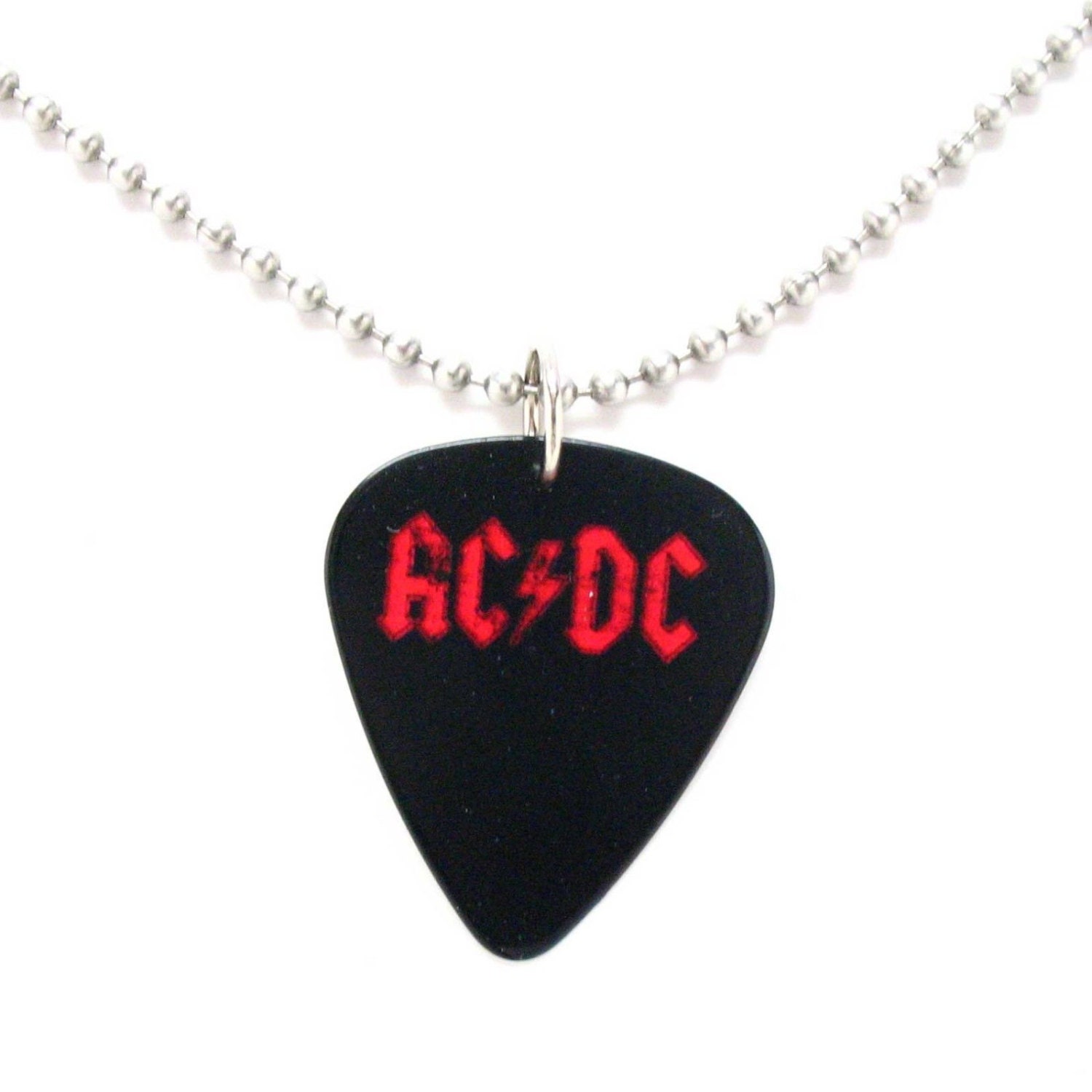 ACDC Necklace AC DC Black Red Logo Guitar Pick Music Concert