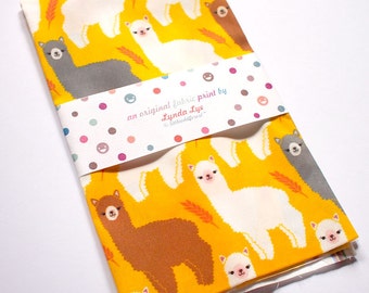 Alpaca Print, Alpaca Fabric, Llama Print, Llama Fabric, FAT QUARTERS, Yellow Print, Yellow Fabric, Quilting Fabric - The Alpacas III