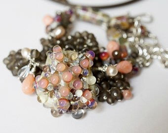 Maldive Majestic Starfish Boro Lampwork Coral Smokey Quartz STerling Silver Gemstone cluster Necklace