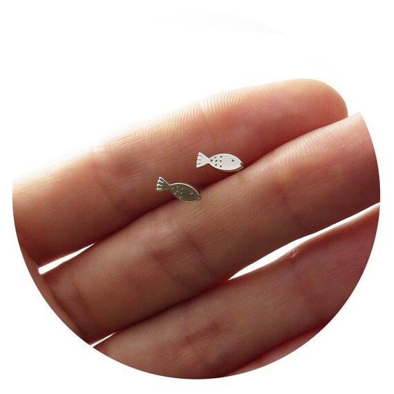Trout Fish Studs / Fish Stud Earrings in Solid Sterling Silver