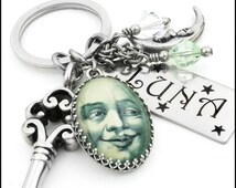 Moon Key Chain, Luna Keychain, Man in the Moon Key Chain Jewelry, Crystal - il_214x170.811577096_6luj