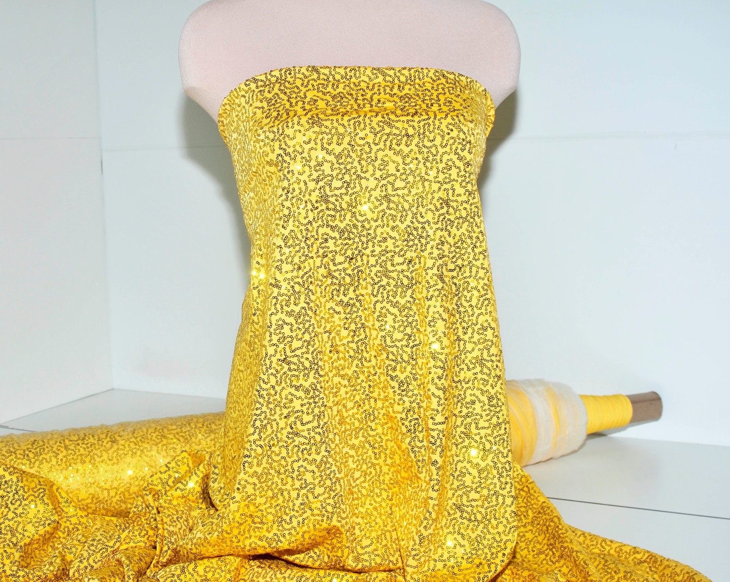Sewn on Sequin fabric 58 Yellow.. stretch all 4