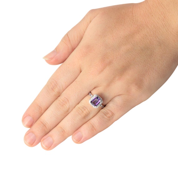 Emerald Cut Engagement Ring Amethyst Ring with Amethyst and