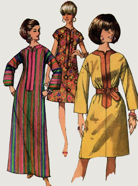  1960s Caftan Dress with Split Neckline Simplicity 7018 Vintage