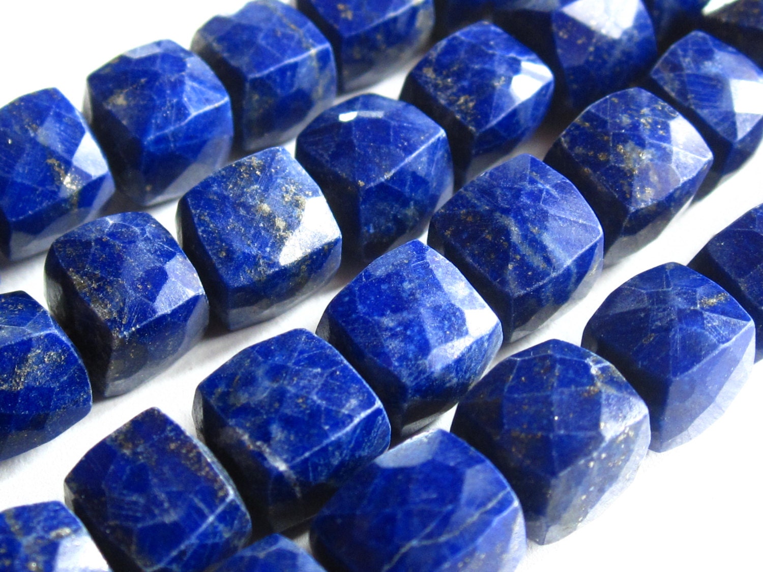 Lapis Lazuli faceted cube beads 4 inches 7.5mm X 7.5mm