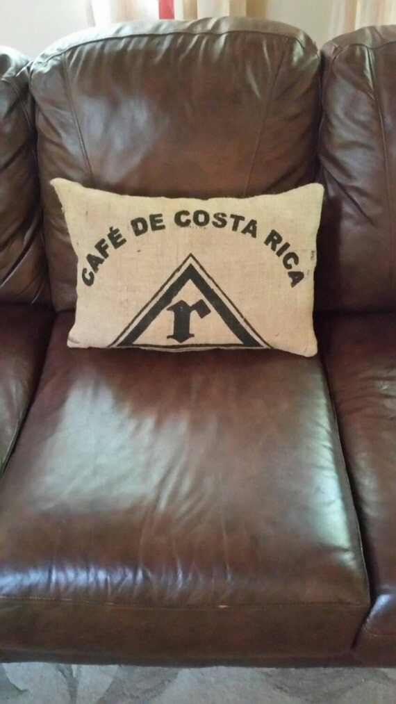 Reclaimed burlap coffee bean bag Costa Rica pillow