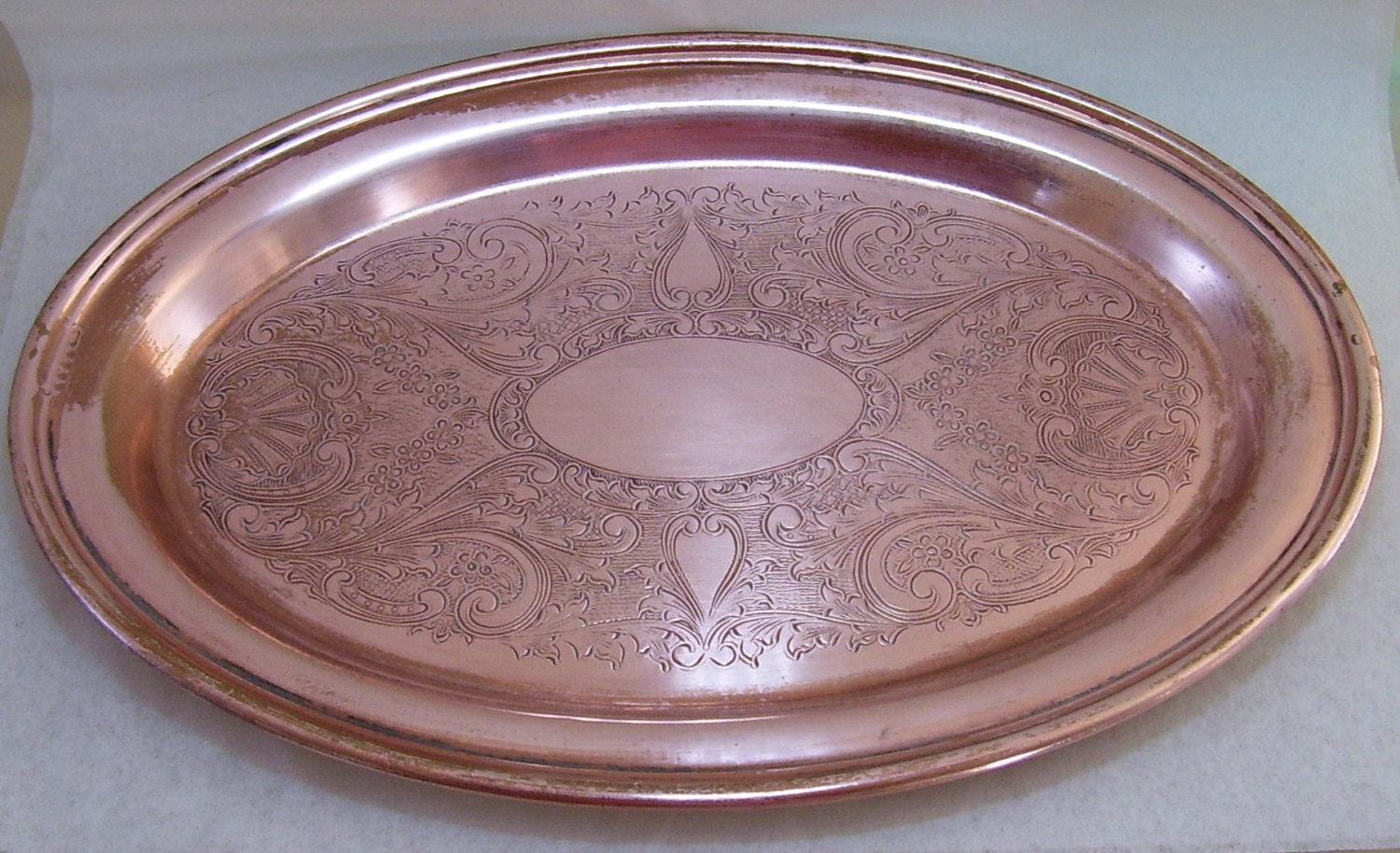 Vintage Etched Copper Serving Tray