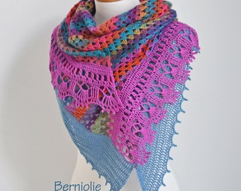 Lace crochet shawl, stole, Pink, blue, orange, N352