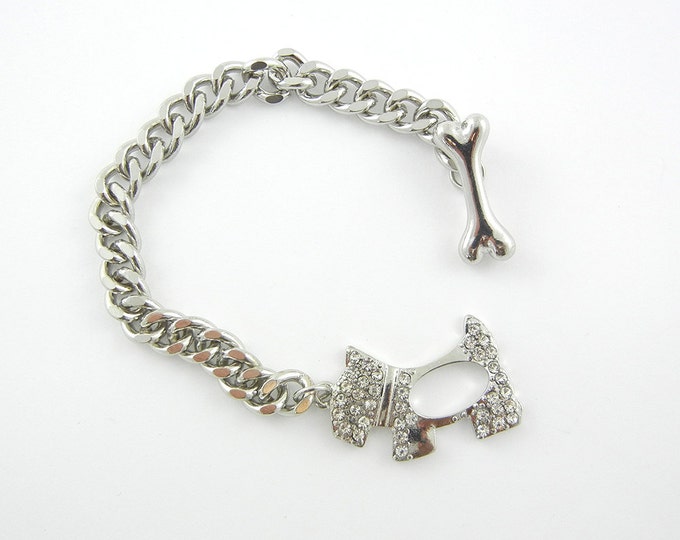 Scottie Dog Toggle Bracelet Rhinestones Silver-tone 7 inch