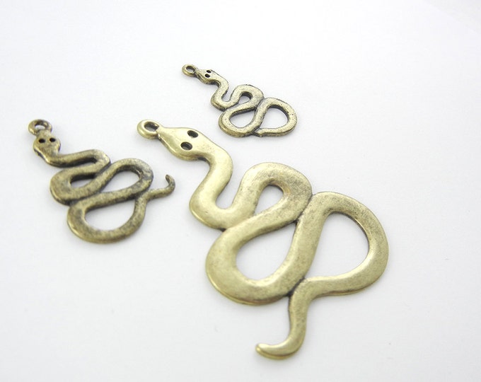 Set of Curled Snake Burnished Gold-tone Pendant and Charms