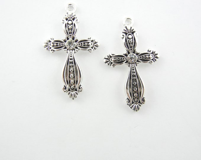 Pair of Cross Charms with Rhinestone Focal