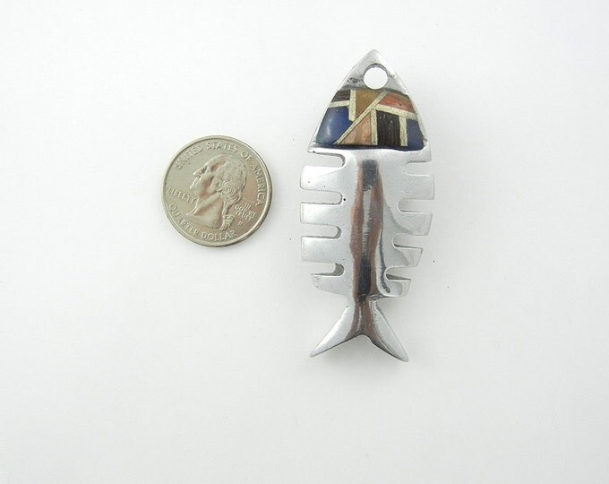 Large Metal and Wood Fish Skeleton Pendant