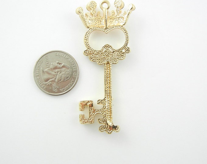 Gold-tone Skeleton Key with Crown Rhinestones