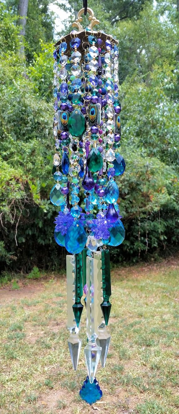 Boho Peacock Antique Crystal Wind Chime