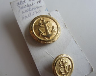 Vintage Buttons - 2 gold metal anchor/ navy ( july 609)