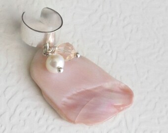 Pink Mussel Shell Ear Cuff, Natural Sea Shell Cartilage Cuff Earring