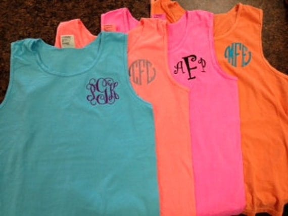 Monogrammed Comfort Color Tank Top - Great for graduation, Beach Cover Ups, spring break, Wedding parties, Greeks, and women of all ages