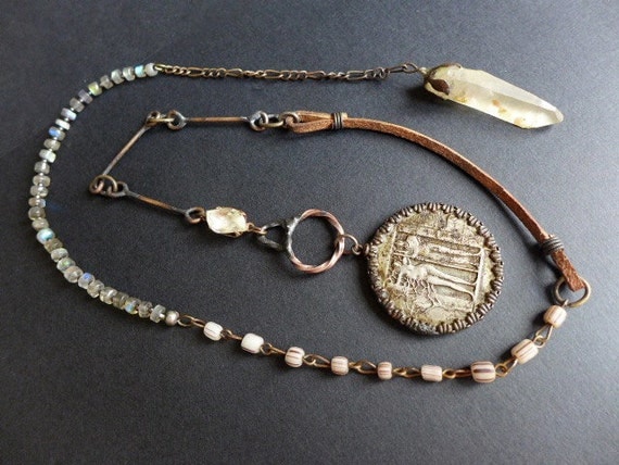 Everyone You’ll Ever Meet. Rustic coin and crystal lariat with labradorite.