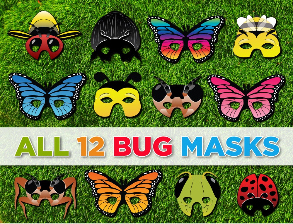 Bug and Insect Printable Masks 12 Mask Set