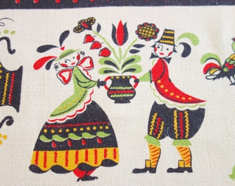 NOS Parisian Print Tablecloth Towel, Never Used Tablecloth 1 Towels, Penn Dutch Tablecloth Towel, NOS Parisian Print Black Tablecloth Towel