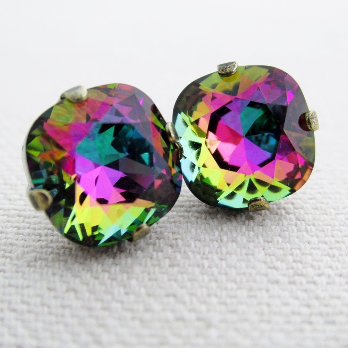 Crystal Stud Earrings Colorful Rainbow Swarovski Crystal
