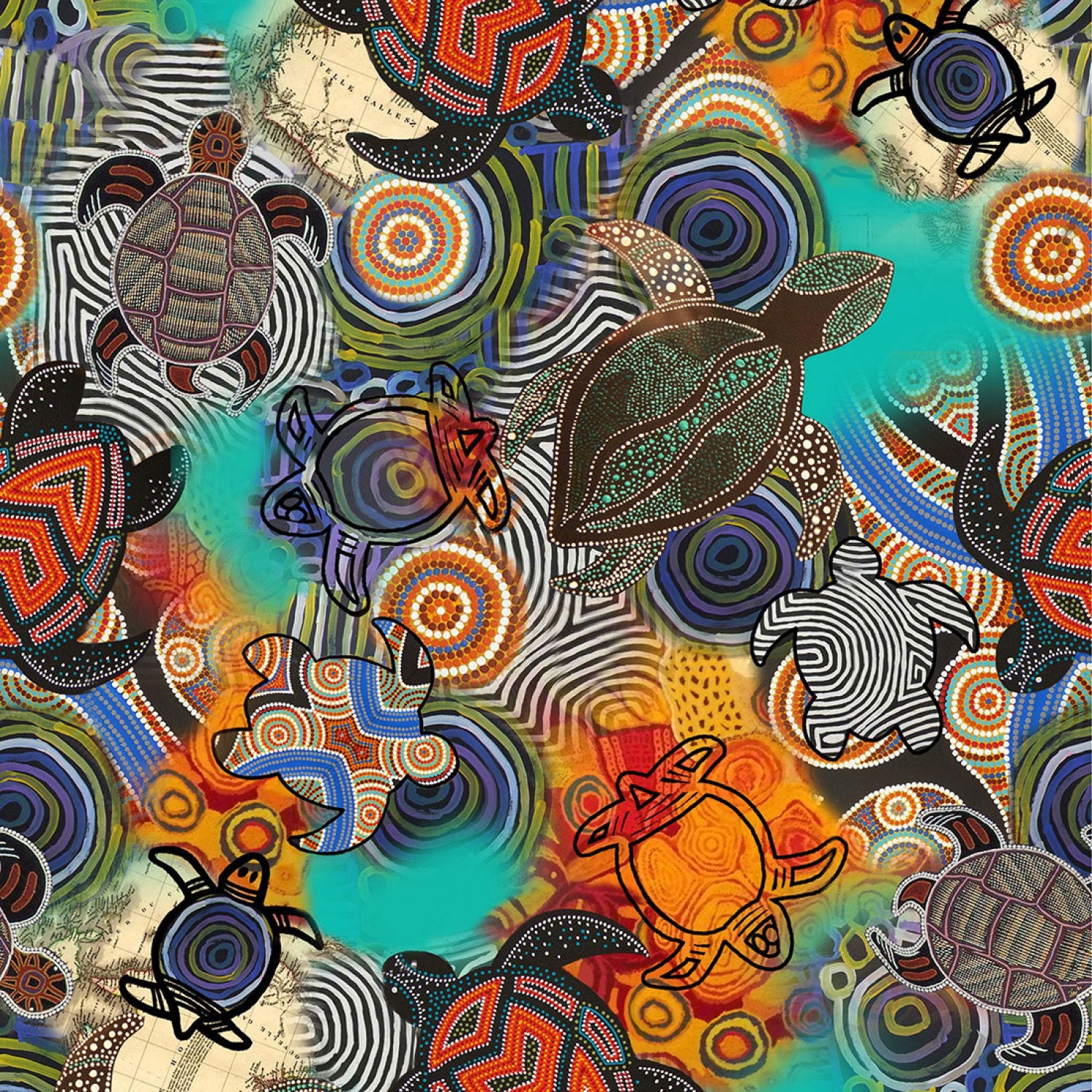 Sea Turtle fabric from Fabri-Quilt ocean turtles rainbow