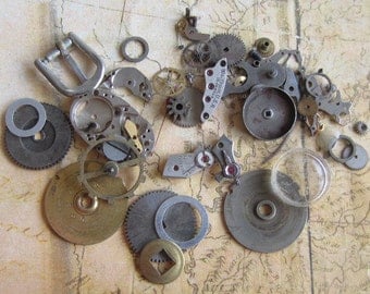 Vintage WATCH PARTS gears - Steampunk parts - t23 Listing is for all the watch parts seen in photos