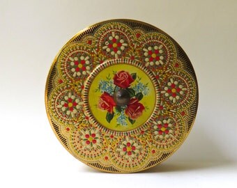 vintage Gold Floral Embossed Decorative Tin Container / Storage Container / Home Decor