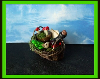 dollhouse miniature Gothic Witch Spell basket Potion ooak be custom made too