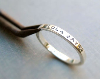 2mm Thick Personalized Ring - Tiny Font, Inspiration Ring, Mother's Ring, Father's Ring, Best Friend Ring, Graduation Ring