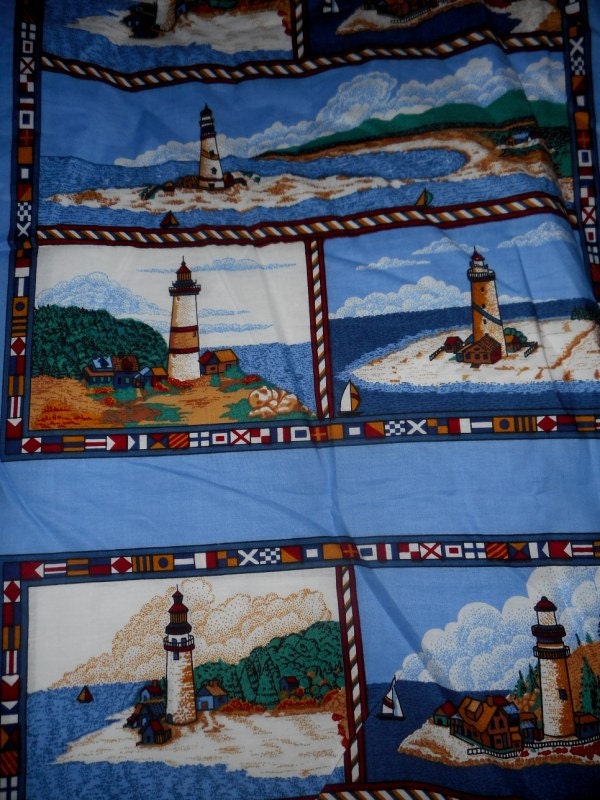 By the Yard Lighthouse cotton fabric seascape ocean quilting