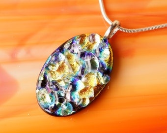 Handmade Dichroic Fused Glass Pendant Necklace
