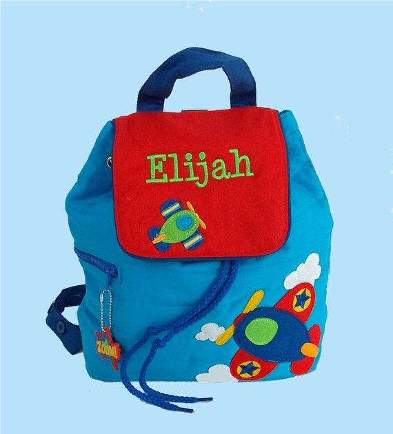 Personalized Stephen Joseph Toddler Backpack AIRPLANE Style In Red and Blue