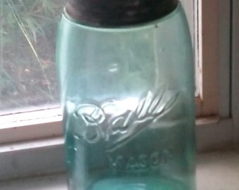 Antique Blue Ball Mason Jar with Original Lid