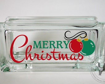Vinyl Lettering Glass Block Decal Merry Christmas