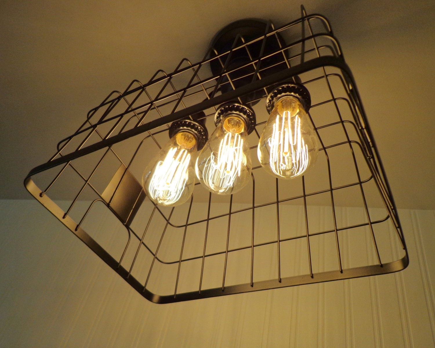 Basket CEILING LIGHT with Edison bulbs Rustic Country