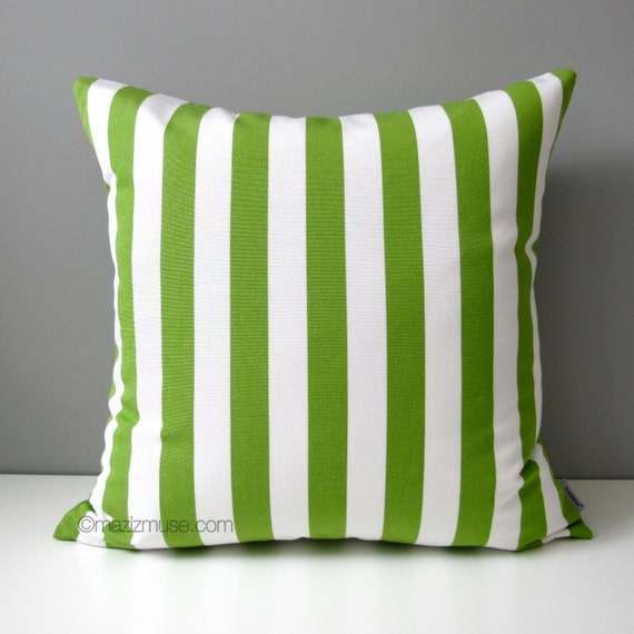 SALE Lime Green & White Striped Pillow Cover Modern Outdoor