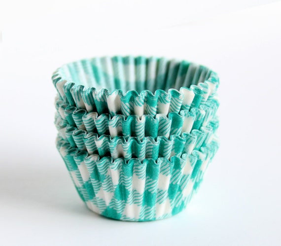 MINI Green Gingham Cupcake Liners (60) Il_570xn
