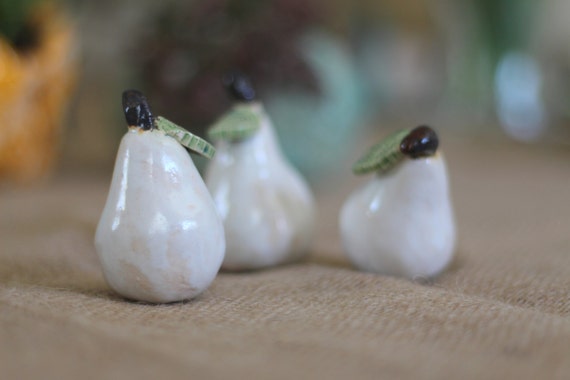 Rustic home decor White ceramic pears Cottage chic Shabby chic
