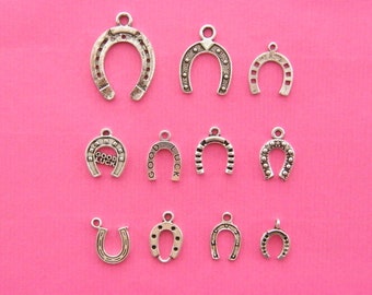 The Horseshoe Collection - 11 different antique silver tone charms